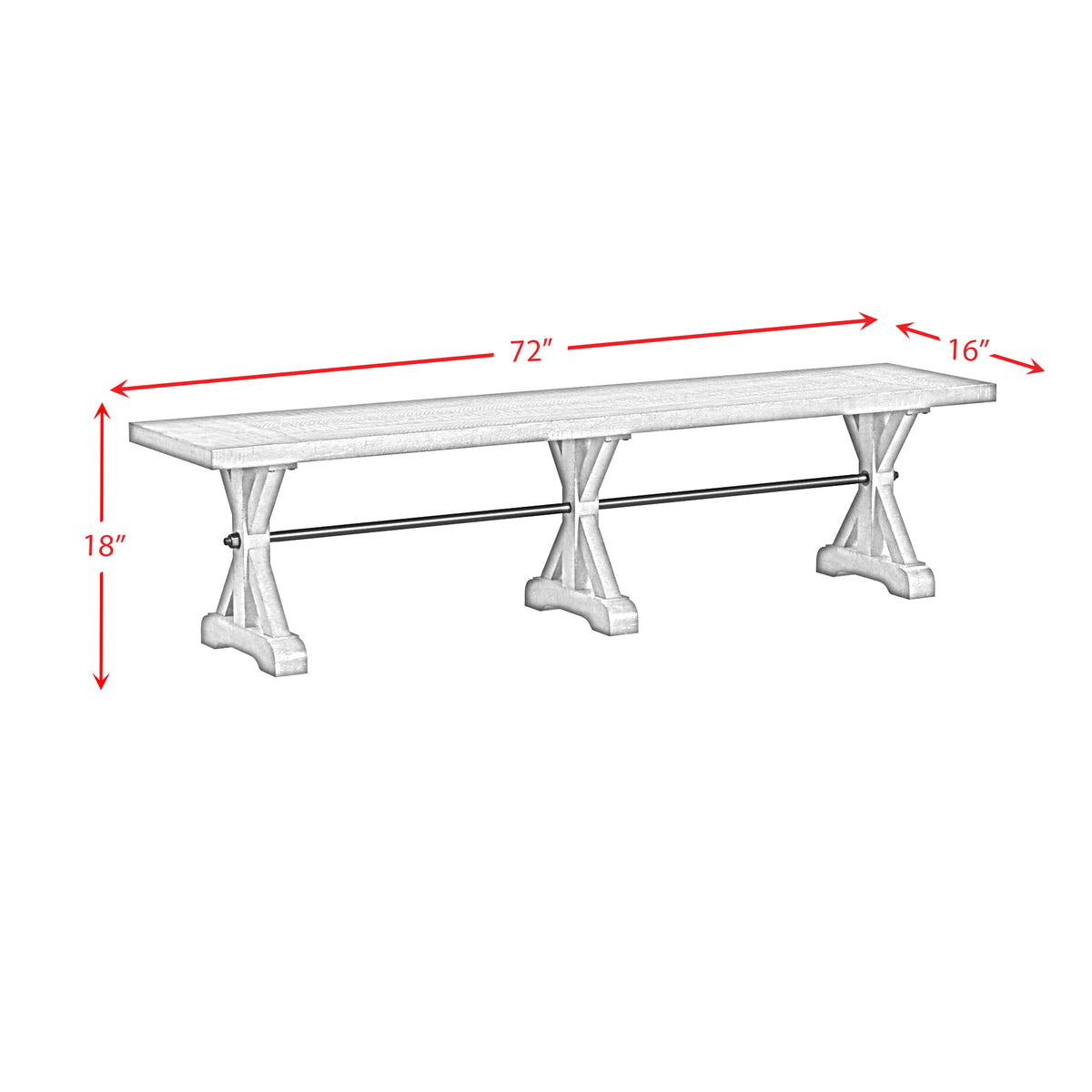 Yellowstone Dining Bench with Metal Bar cross in Medium Brown