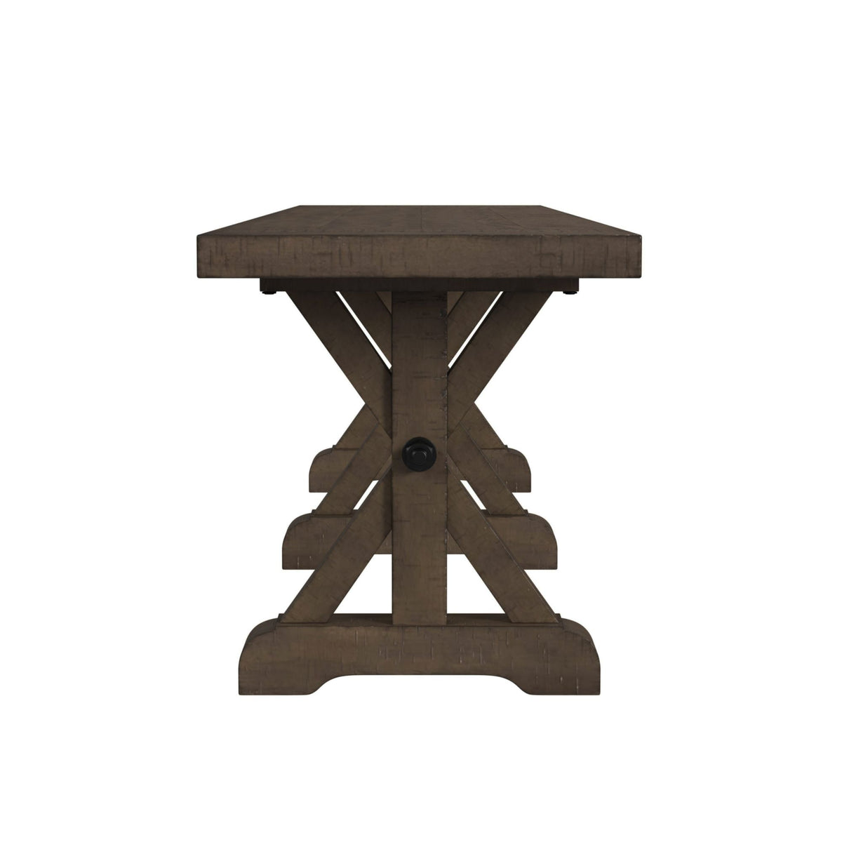 Yellowstone Dining Bench with Metal Bar cross in Medium Brown