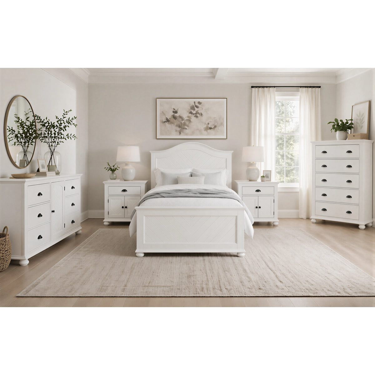 Kona Bedroom Set with 2 Nightstands in White