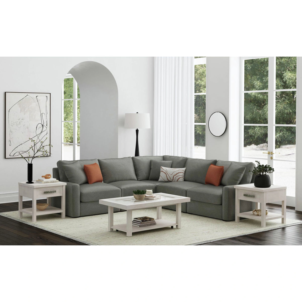 Avalanche End Table with USB in Antique White