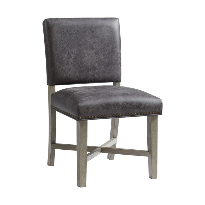 Collins Side Chair Stretcher with Brown PU (Set of 2) in Weathered Gray - Jack’s Furniture and More (Laredo, TX)