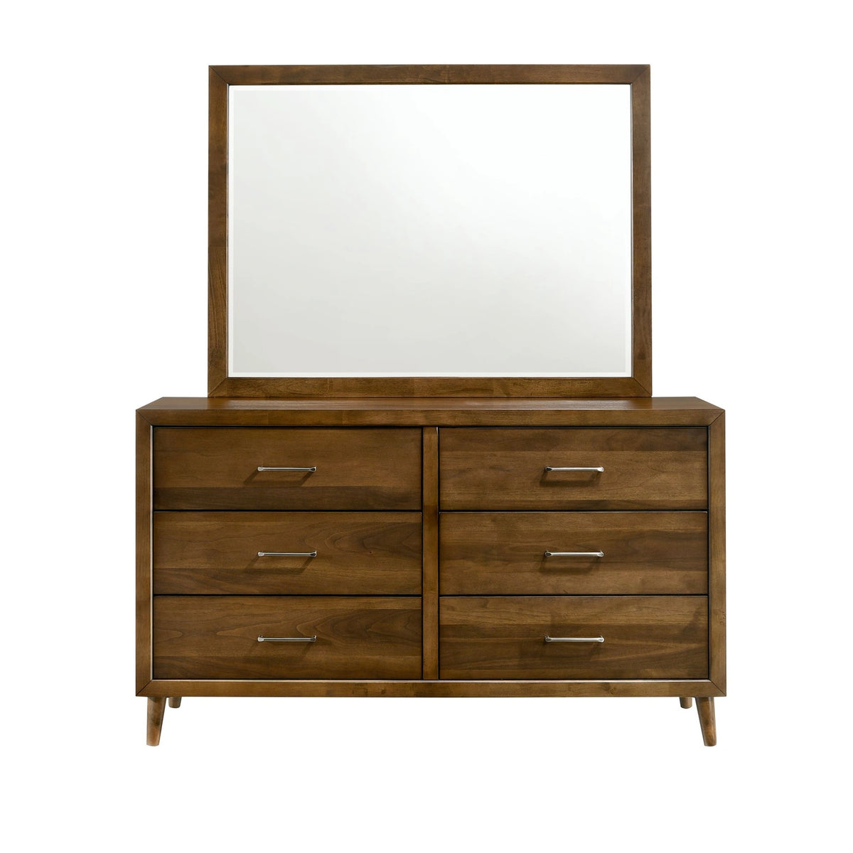 Malibu 6-Drawer Dresser & Mirror in Walnut