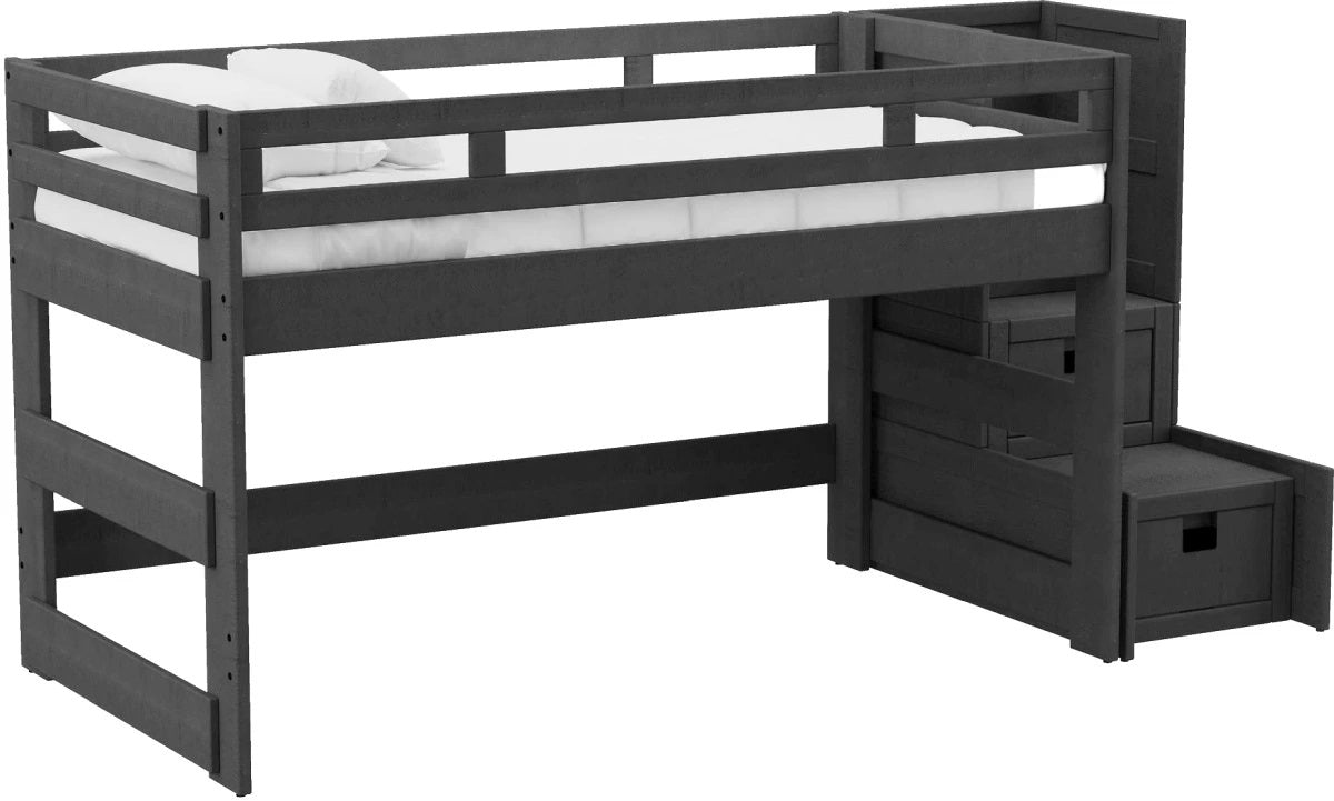 Elements International Cali Kids Twin Junior Loft Bed with Staircase in Sleek Gray image