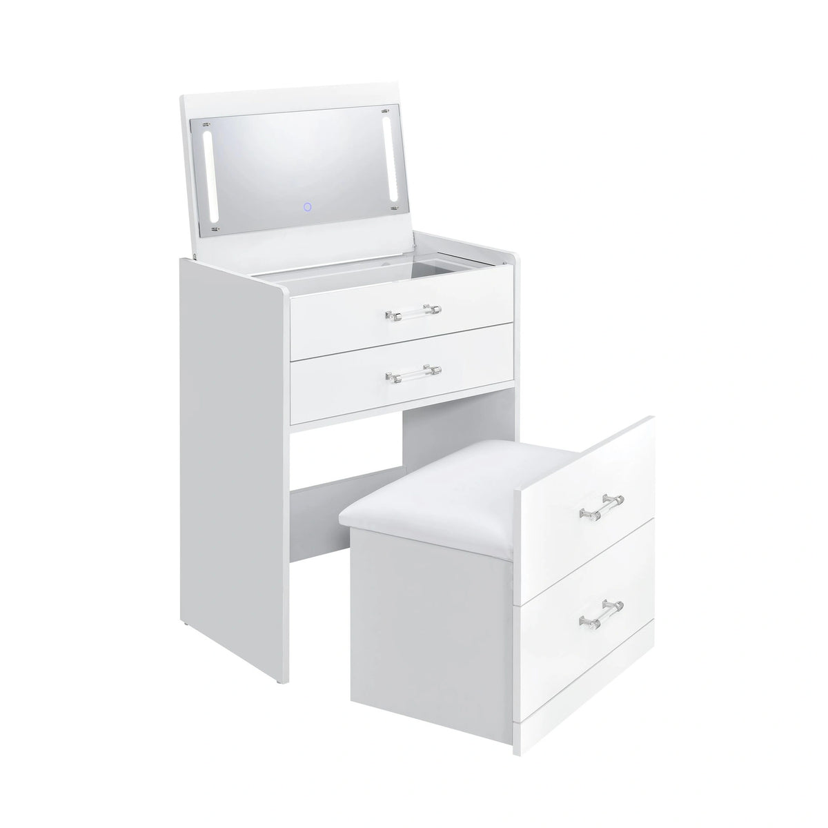 Irvine Mini Dressing Table with Stool, LED and USB in Glossy White