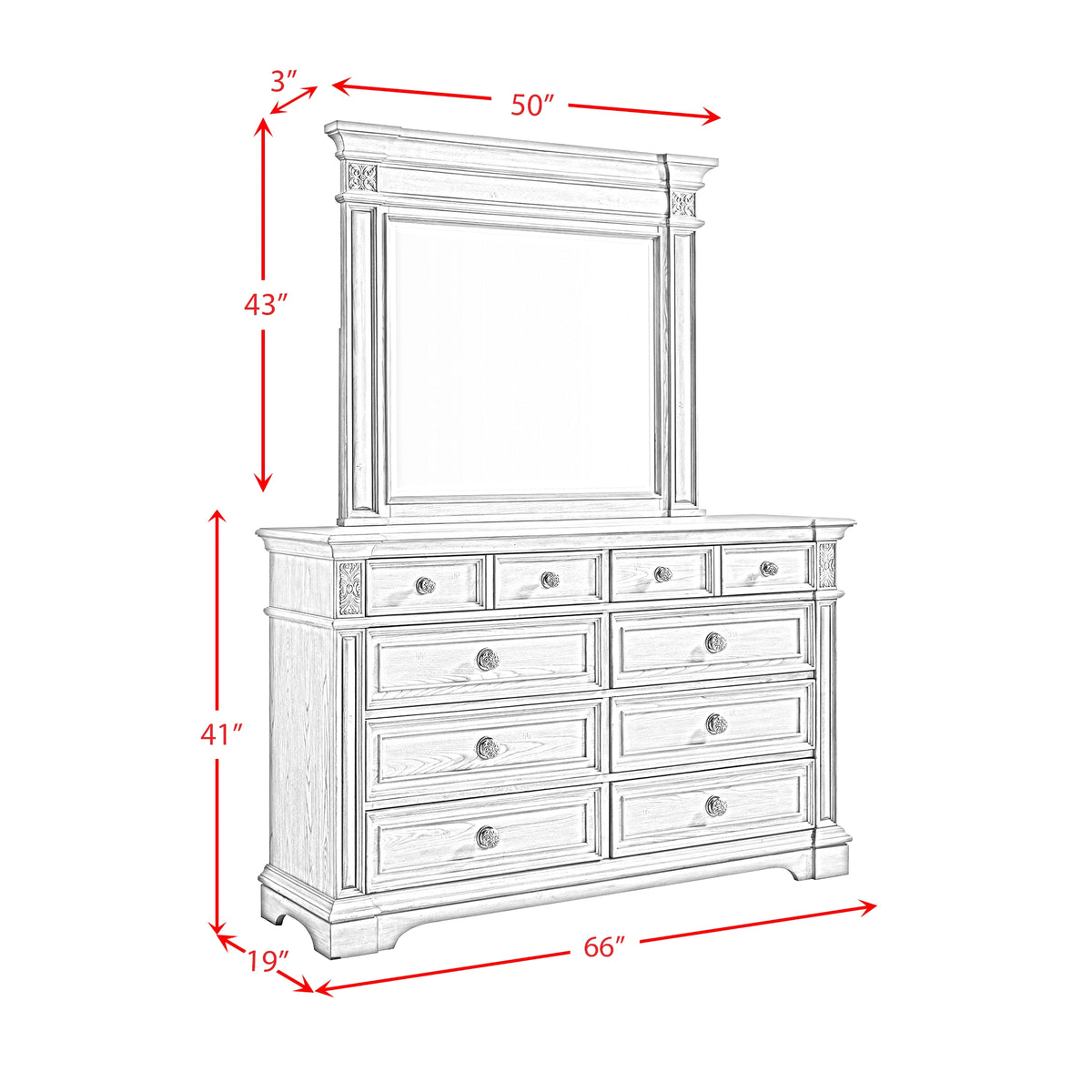 Glenmore Dresser and Mirror Set in Aged Grey