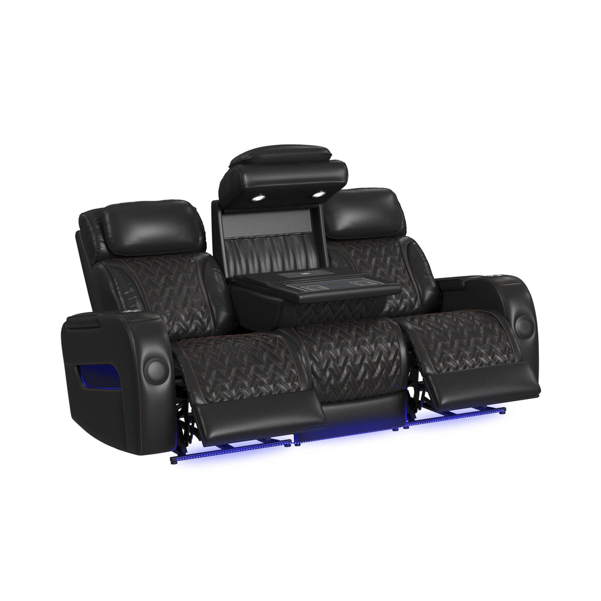Prime Time P3 Living Room Set in Jett Black with Red Stitching