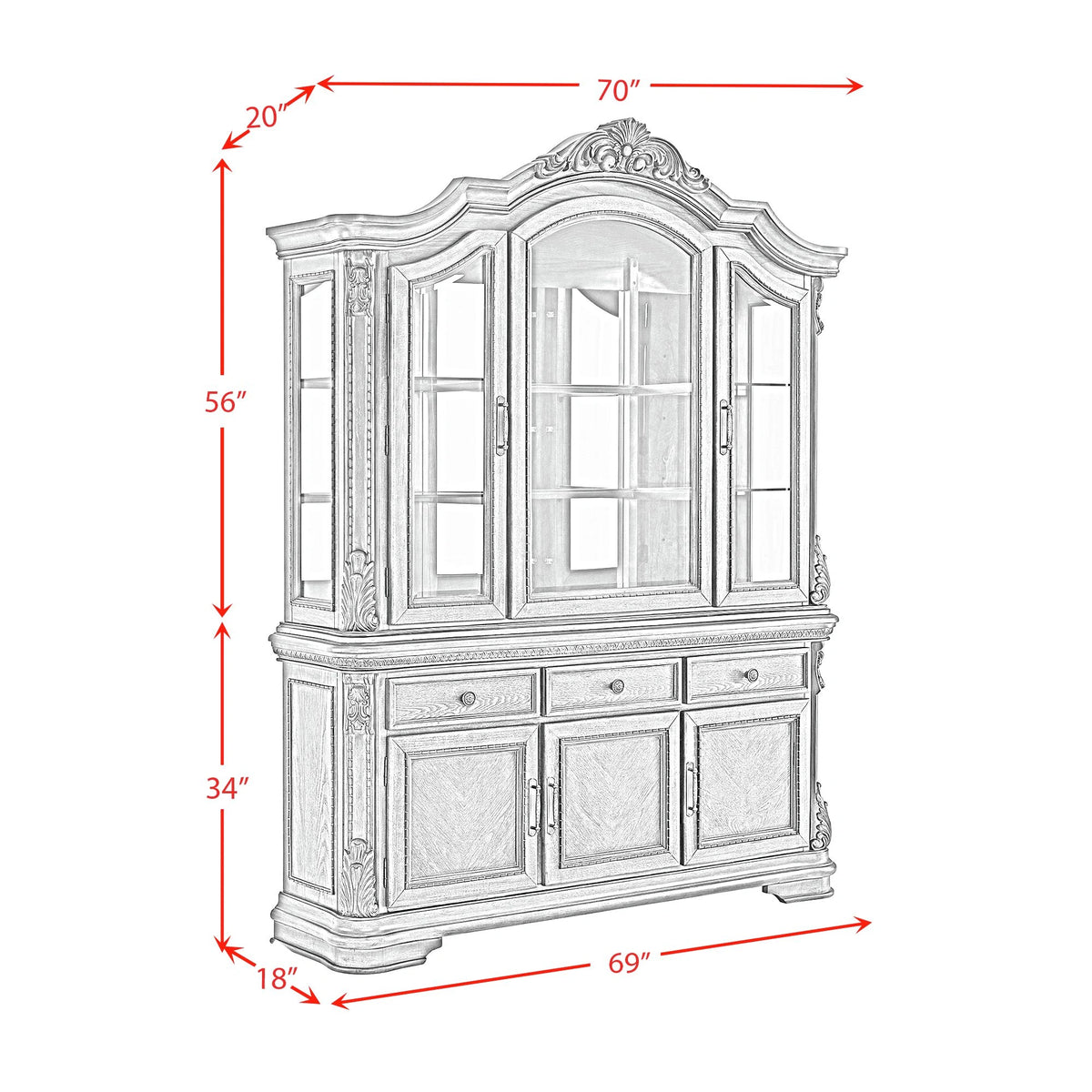Madison Park Hutch with LED in Walnut