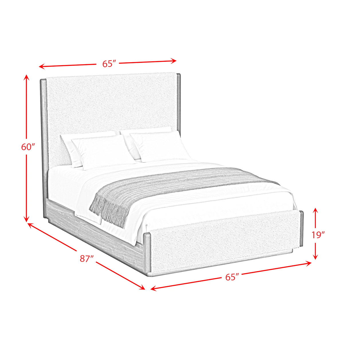 Brisbane UPH Bed with Boucle Beige and LED in Brown