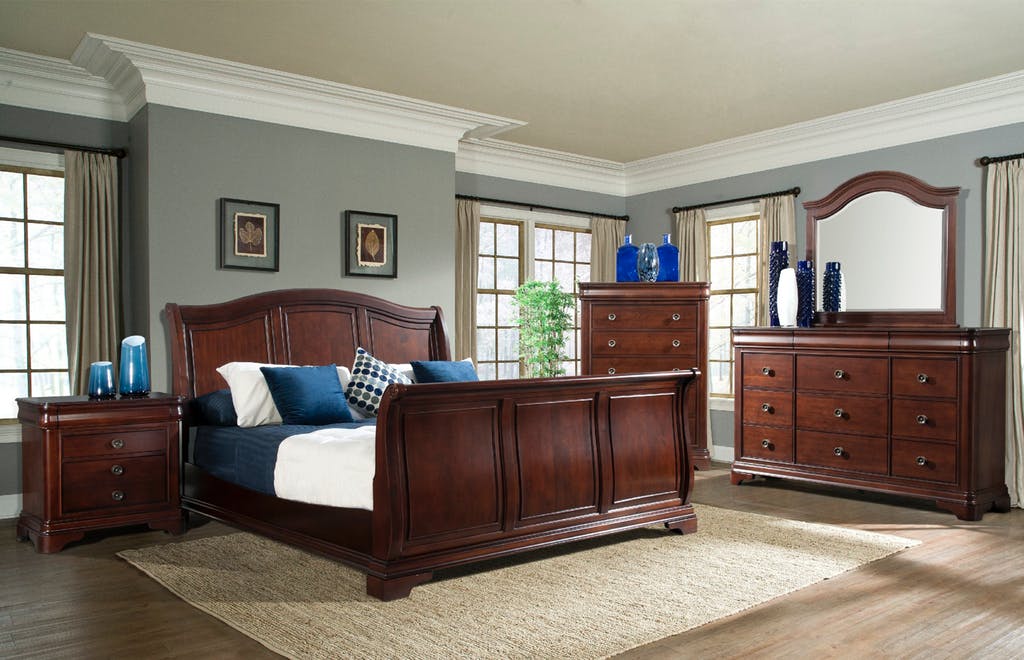 Cameron Queen Sleigh Bed in Dark Cherry - Jack’s Furniture and More (Laredo, TX)