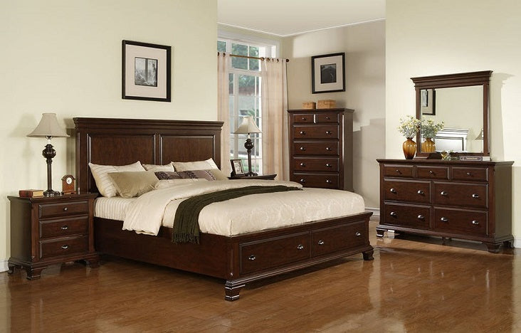 Canton Cherry King Panel Storage Bed in Dark Wood - Jack’s Furniture and More (Laredo, TX)