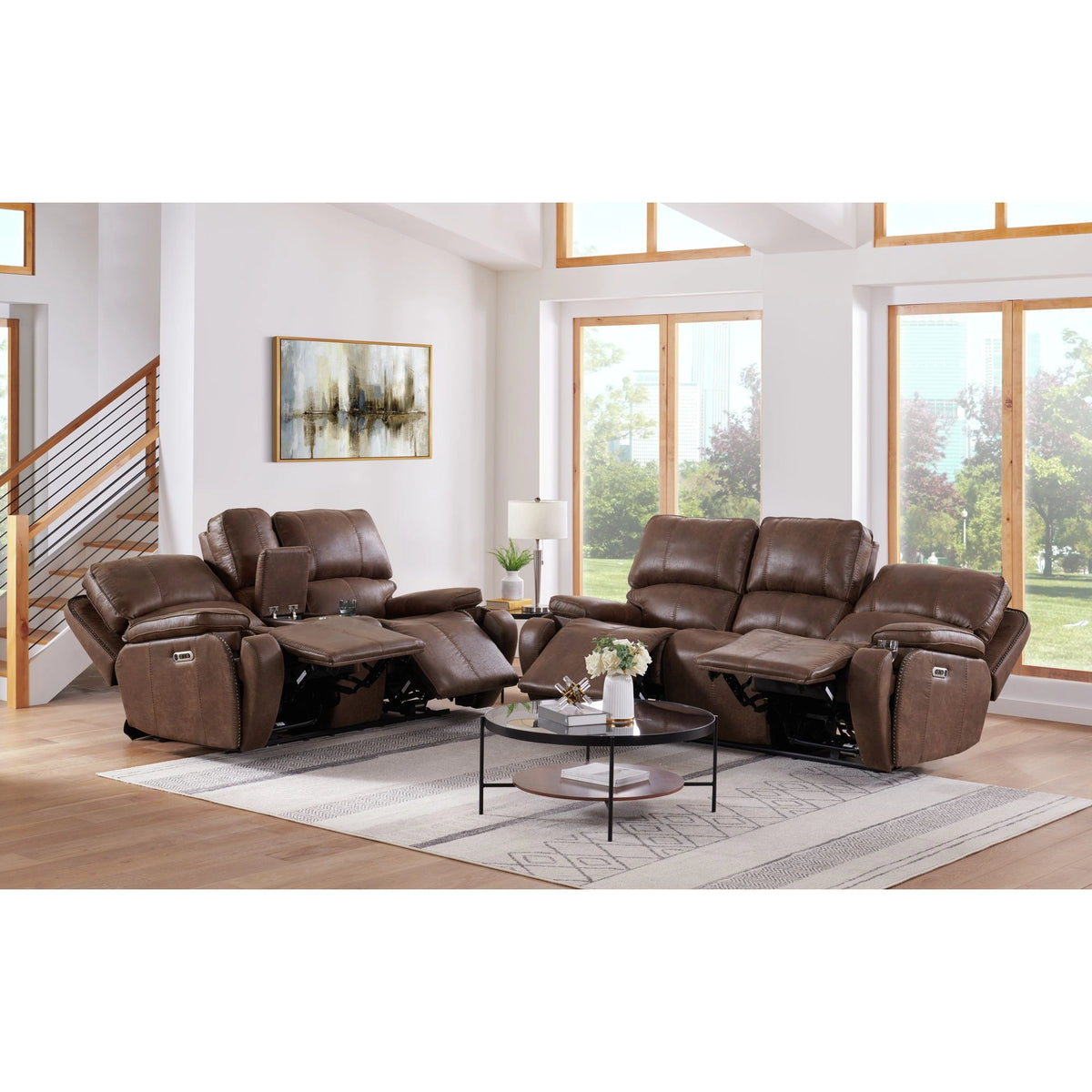 Atlantis 2PC Living Room Set in Heritage Brown-Sofa & Loveseat