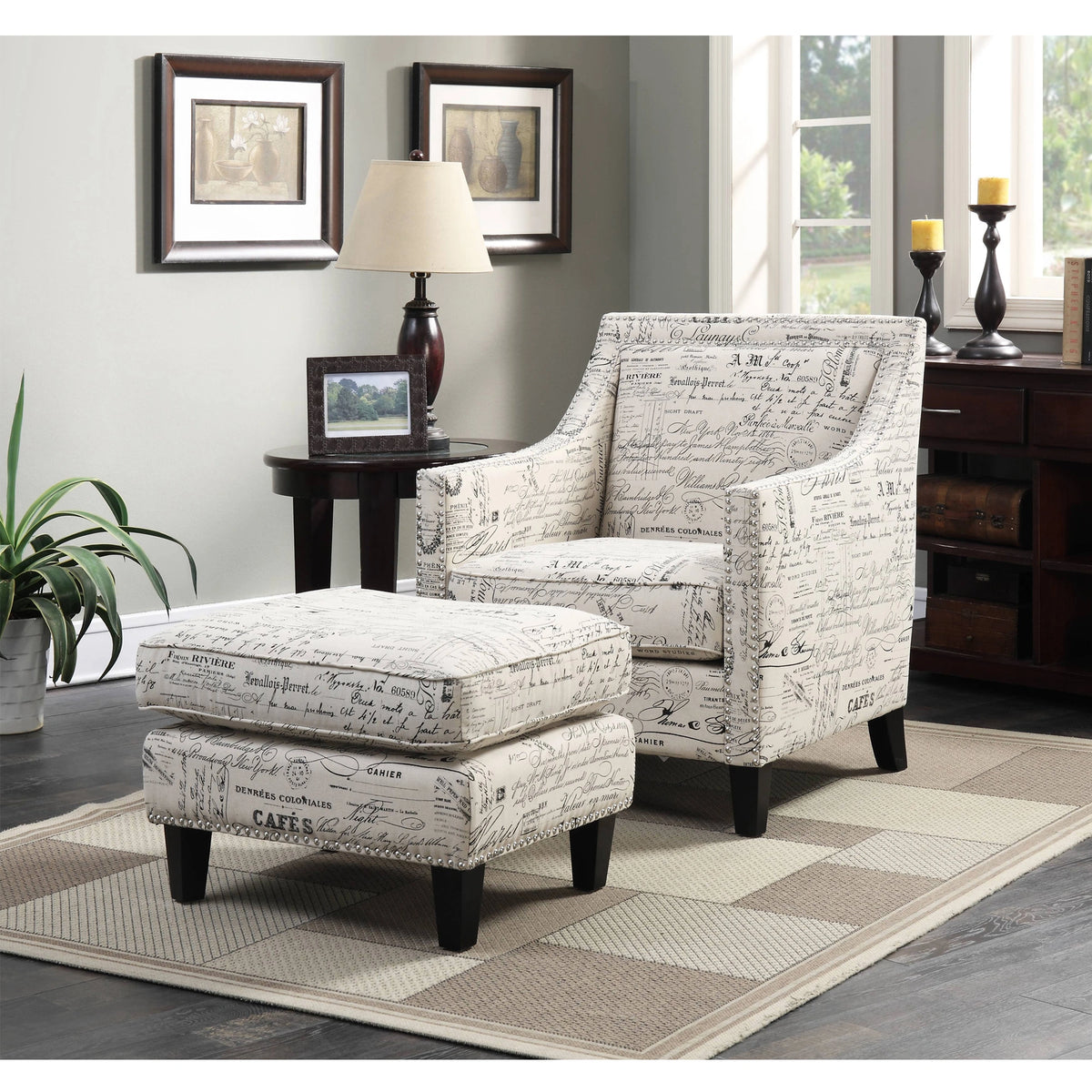Erica 497 Ottoman W/Chrome Nail French Script (ISTA 3)