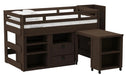 Elements International Cali Kids Twin Junior Loft Bed with Staircase, Storage and Desk in Brown image