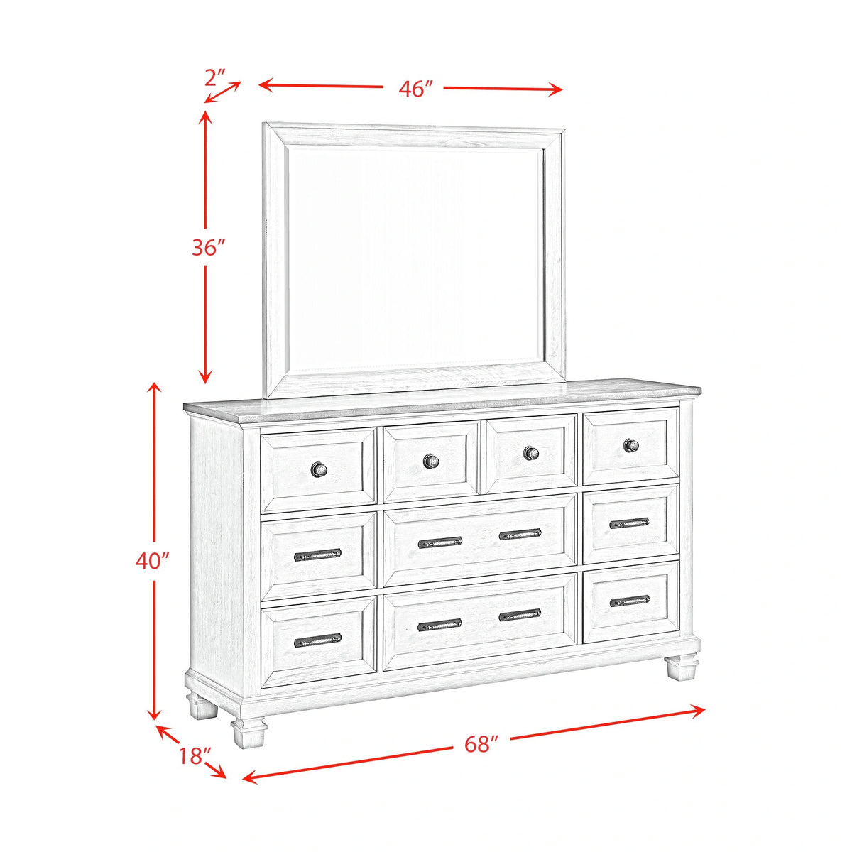 Farmington Dresser and Mirror Set in Medium Brown and Washed Stone