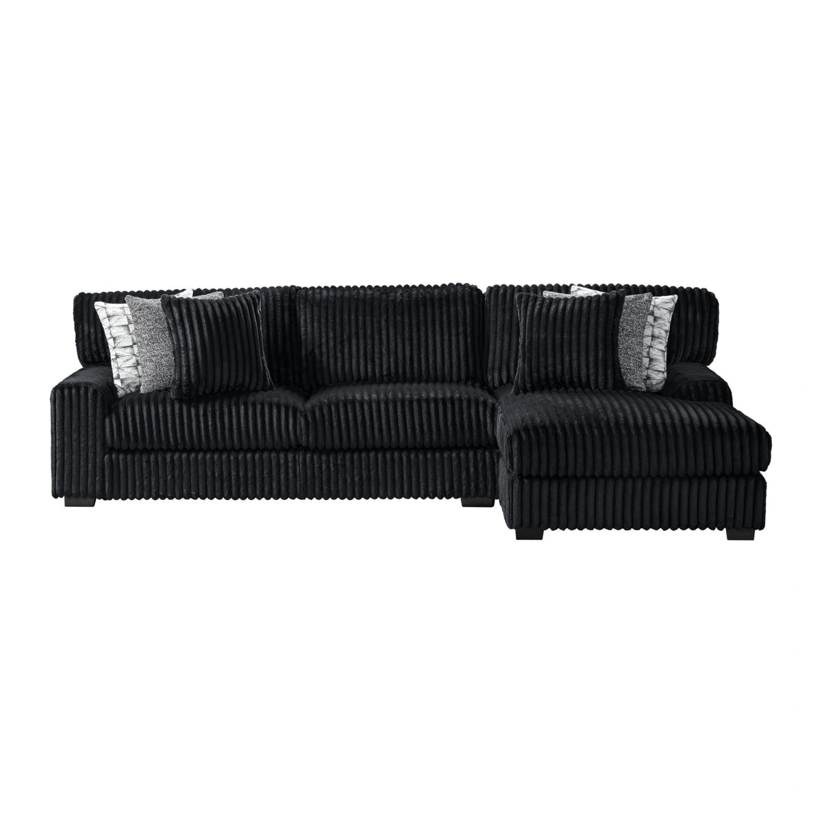 Nightfall RHF Chaise in Grand Cord Black with 2 self Pillows 20"