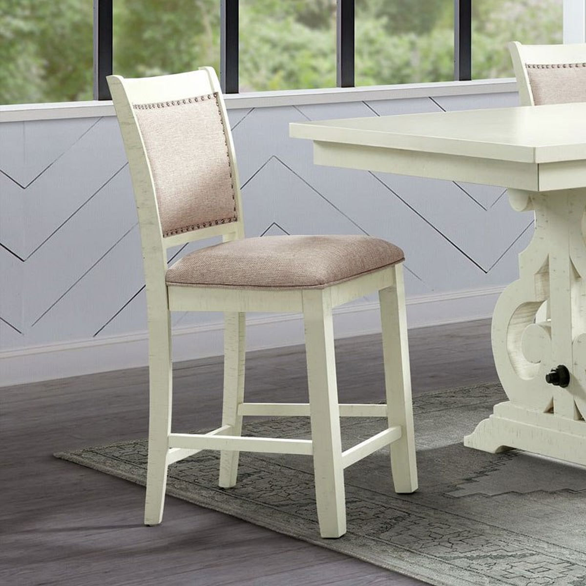 Stone Counter Height Upholstered Swirl Back Side Dining Chair (Set of 2) in White - Jack’s Furniture and More (Laredo, TX)
