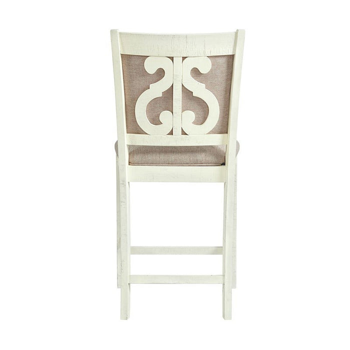 Stone Counter Height Upholstered Swirl Back Side Dining Chair (Set of 2) in White - Jack’s Furniture and More (Laredo, TX)