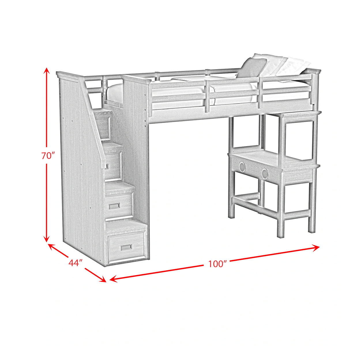 Hampton Kids Loft with Staircase and Desk with Speaker