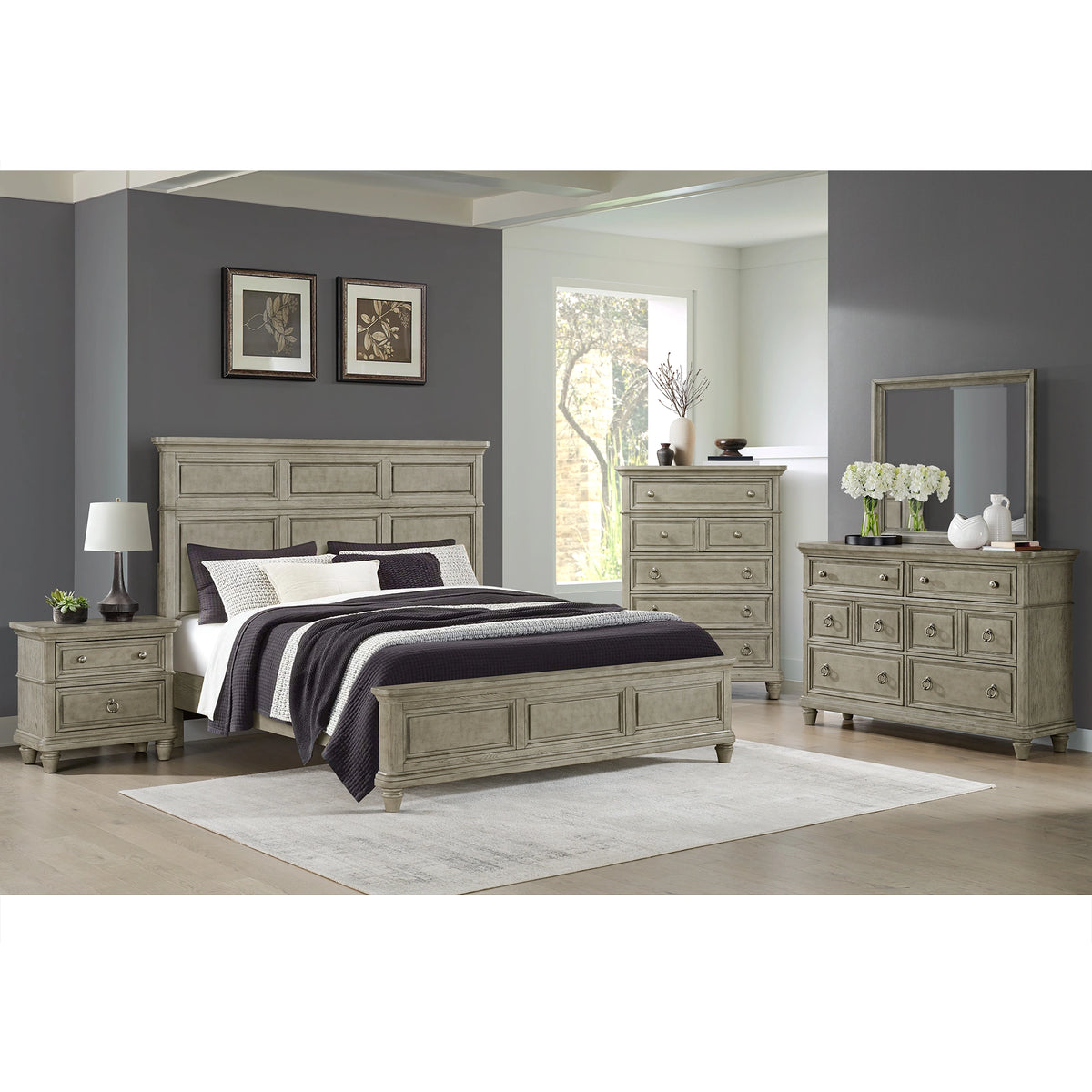 Whit-Ash Panel Bed in Light Grey