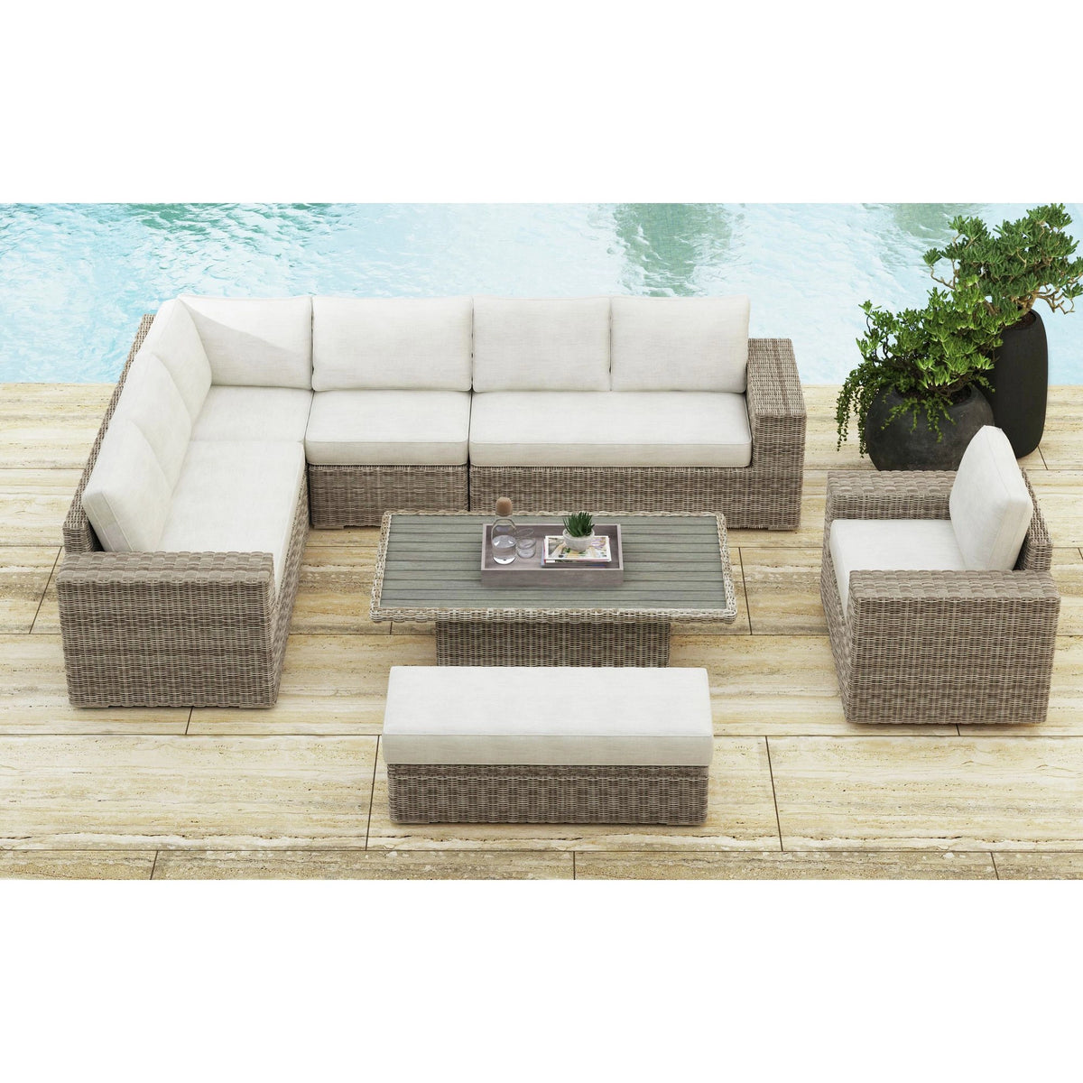 Carmona Swivel Chair - Natural and Olefin Beige