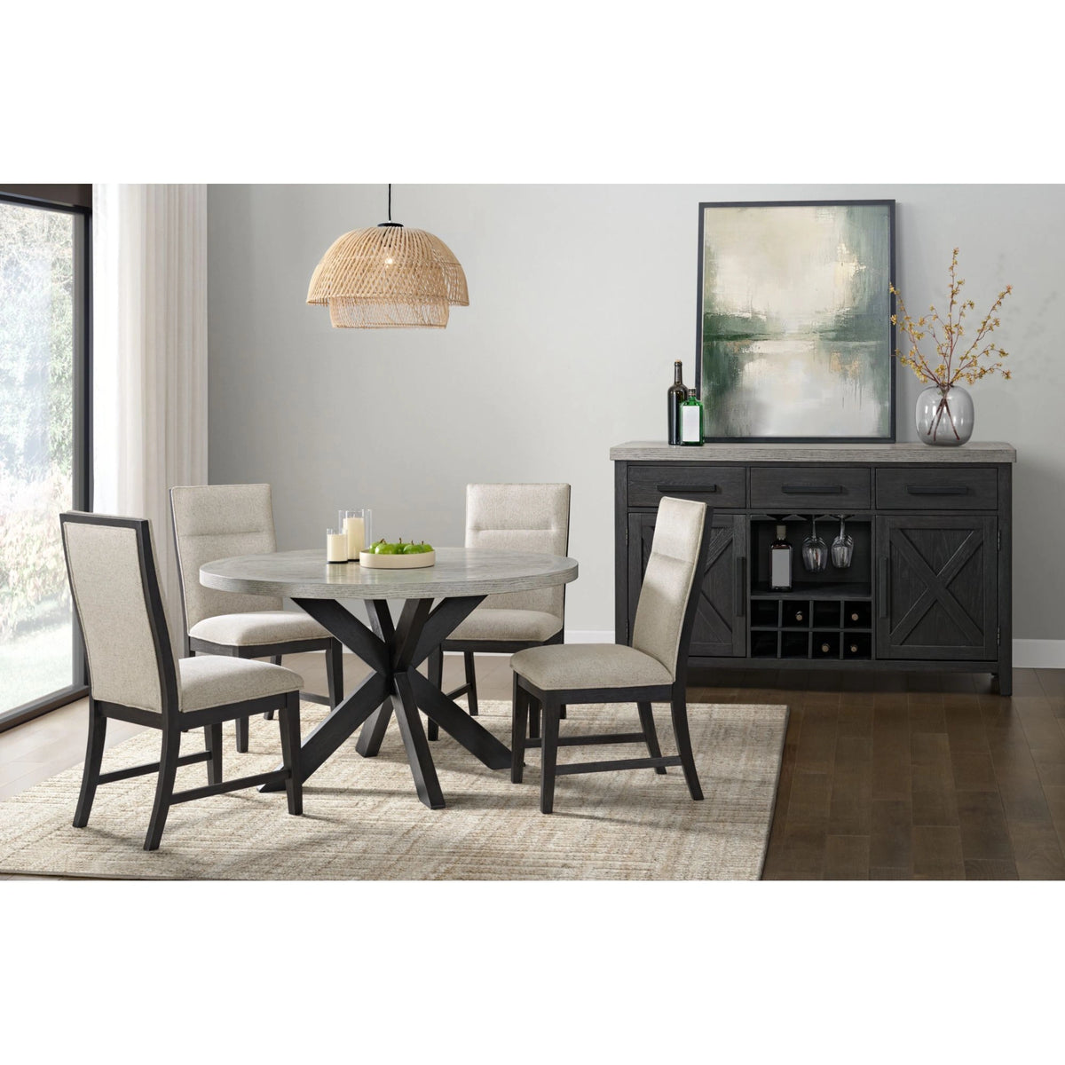 Axel Round Dining Table with Light Grey Top in Espresso
