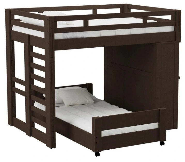 Elements International Cali Kids Twin Over Twin Basic Loft Bed with Desk in Brown image