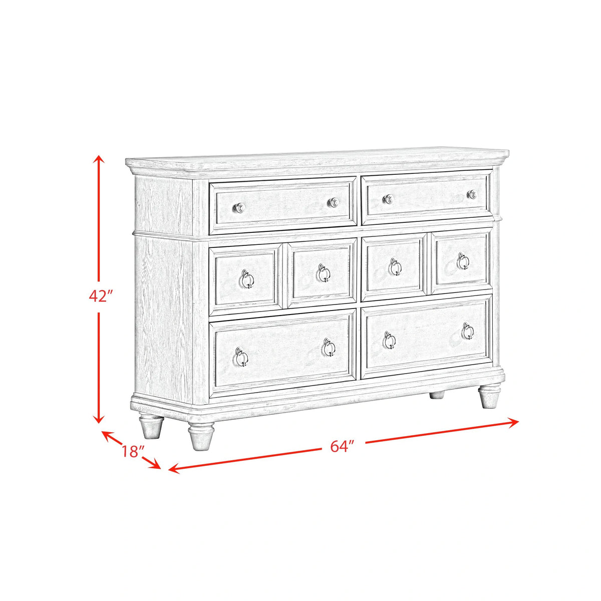 Whit-Ash Bedroom Set with 2 Nightstands in Light Grey