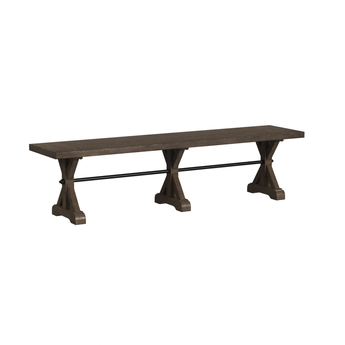 Yellowstone Dining Bench with Metal Bar cross in Medium Brown