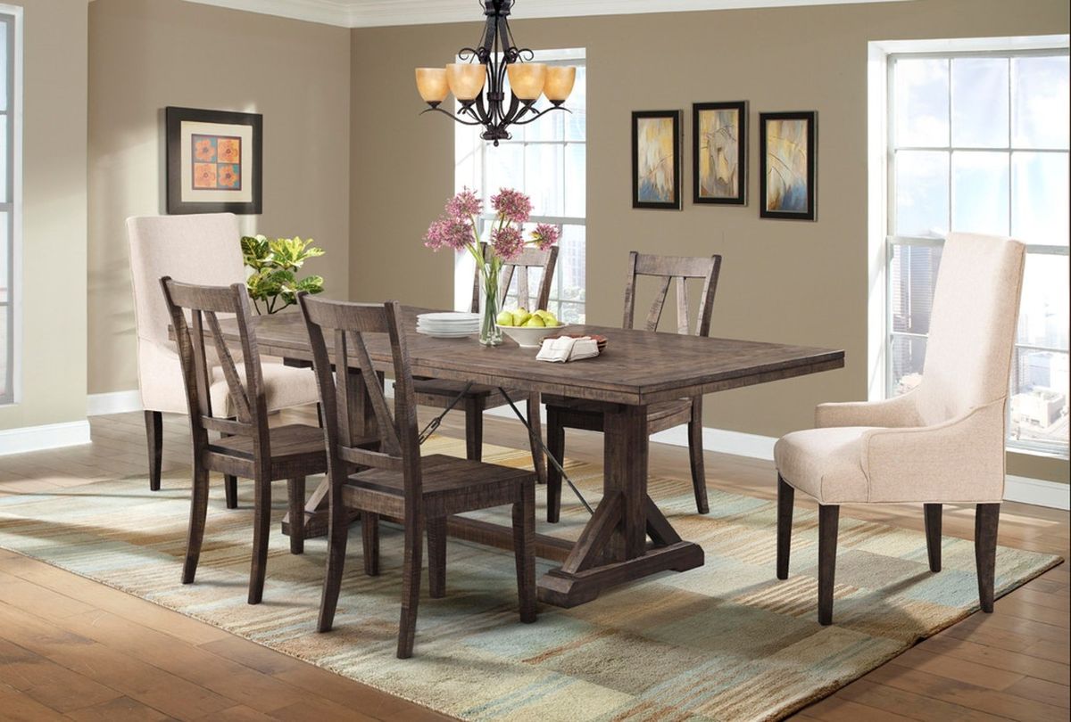 Finn Upholstered Arm Chair (Set of 2) in Cream and Smokey Walnut - Jack’s Furniture and More (Laredo, TX)