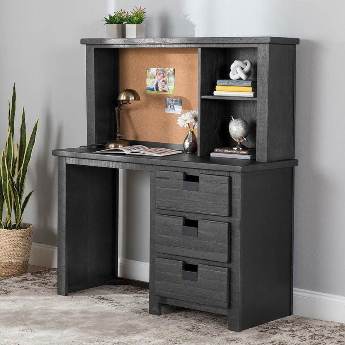 Vista Computer Desk with Hutch in Grey - Jack’s Furniture and More (Laredo, TX)