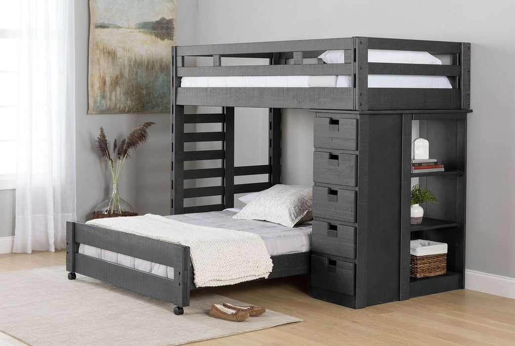 Vista Twin over Full Basic Loft Bed with Bookcase in Grey - Jack’s Furniture and More (Laredo, TX)