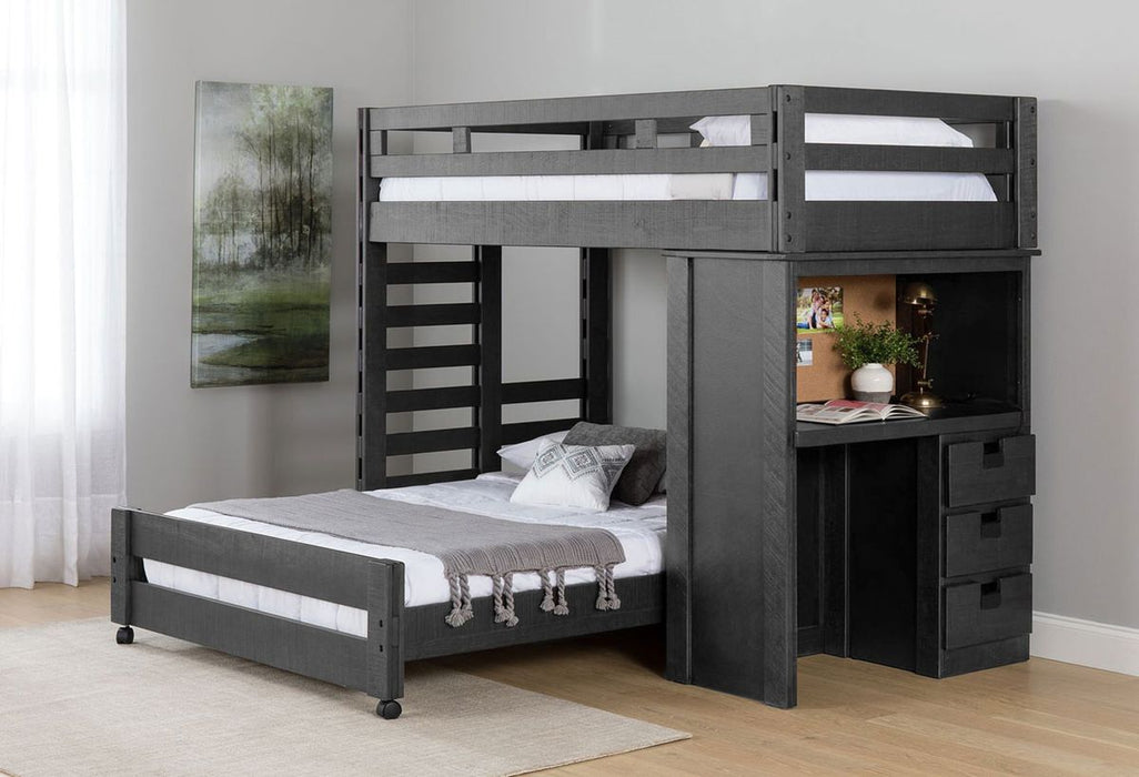 Vista Twin over Full Basic Loft Bed with Desk in Grey - Jack’s Furniture and More (Laredo, TX)