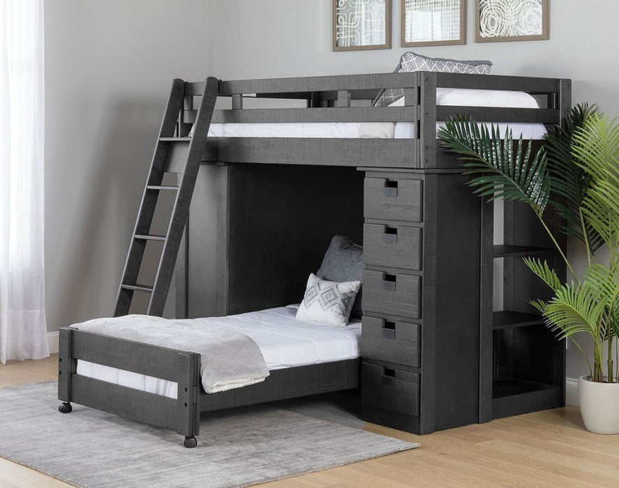 Vista Twin over Twin Super Loft Bed with Desk and Bookcase in Grey - Jack’s Furniture and More (Laredo, TX)