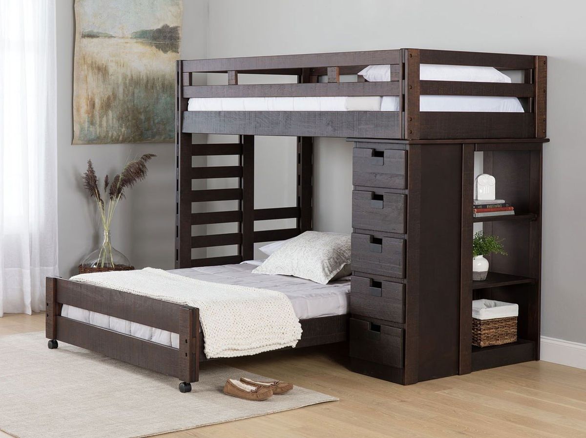 Vista Twin over Full Basic Loft Bed with Bookcase in Brown - Jack’s Furniture and More (Laredo, TX)