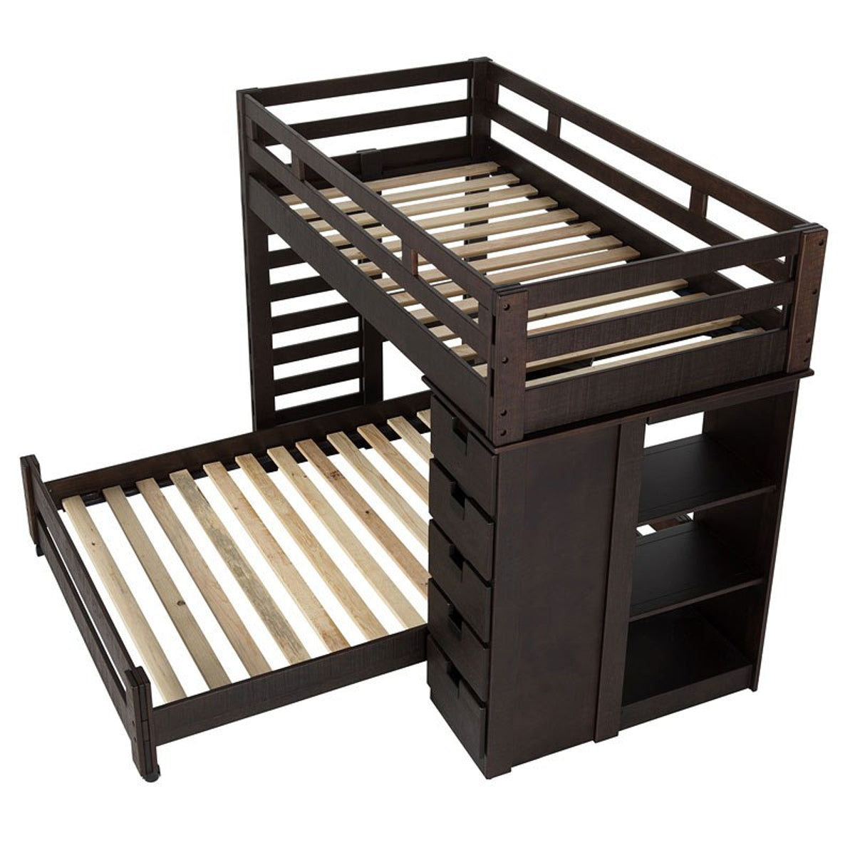 Vista Twin over Full Basic Loft Bed with Bookcase in Brown - Jack’s Furniture and More (Laredo, TX)