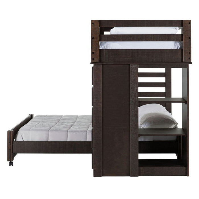 Vista Twin over Full Basic Loft Bed with Bookcase in Brown - Jack’s Furniture and More (Laredo, TX)