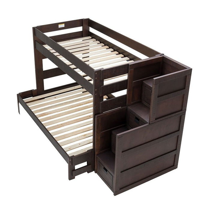 Vista Twin over Full Bunk Bed with Staircase in Brown - Jack’s Furniture and More (Laredo, TX)