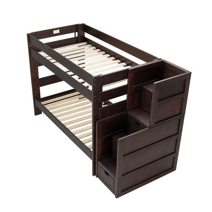 Vista Twin over Twin Bunk Bed with Staircase in Brown - Jack’s Furniture and More (Laredo, TX)