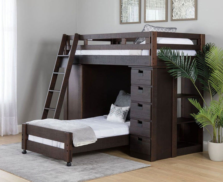 Vista Twin over Twin Super Loft Bed with Desk and Bookcase in Brown - Jack’s Furniture and More (Laredo, TX)