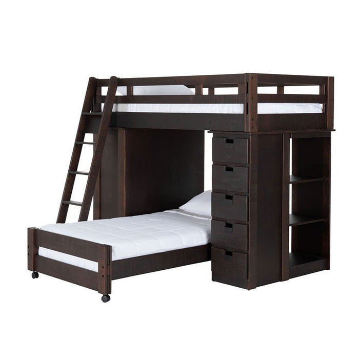 Vista Twin over Twin Super Loft Bed with Desk and Bookcase in Brown - Jack’s Furniture and More (Laredo, TX)
