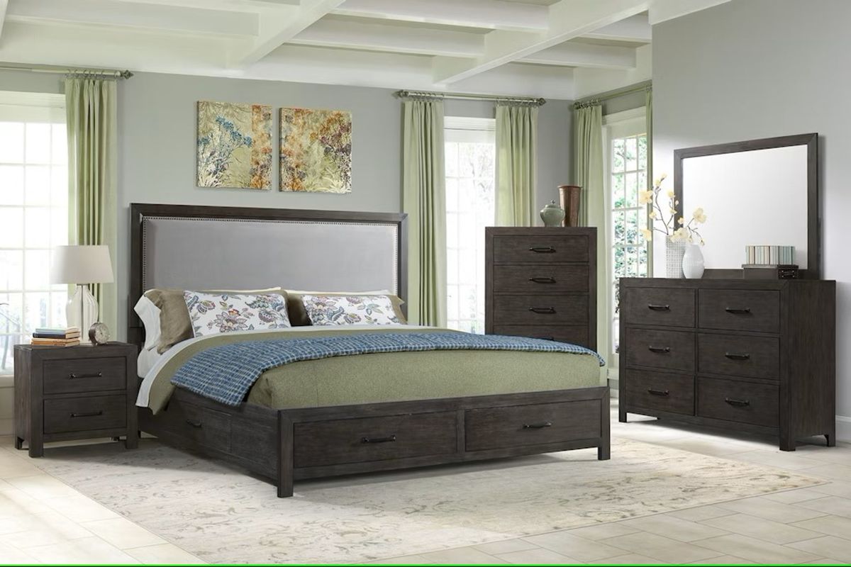 Shelby King Upholstered Storage Bed in Walnut - Jack’s Furniture and More (Laredo, TX)