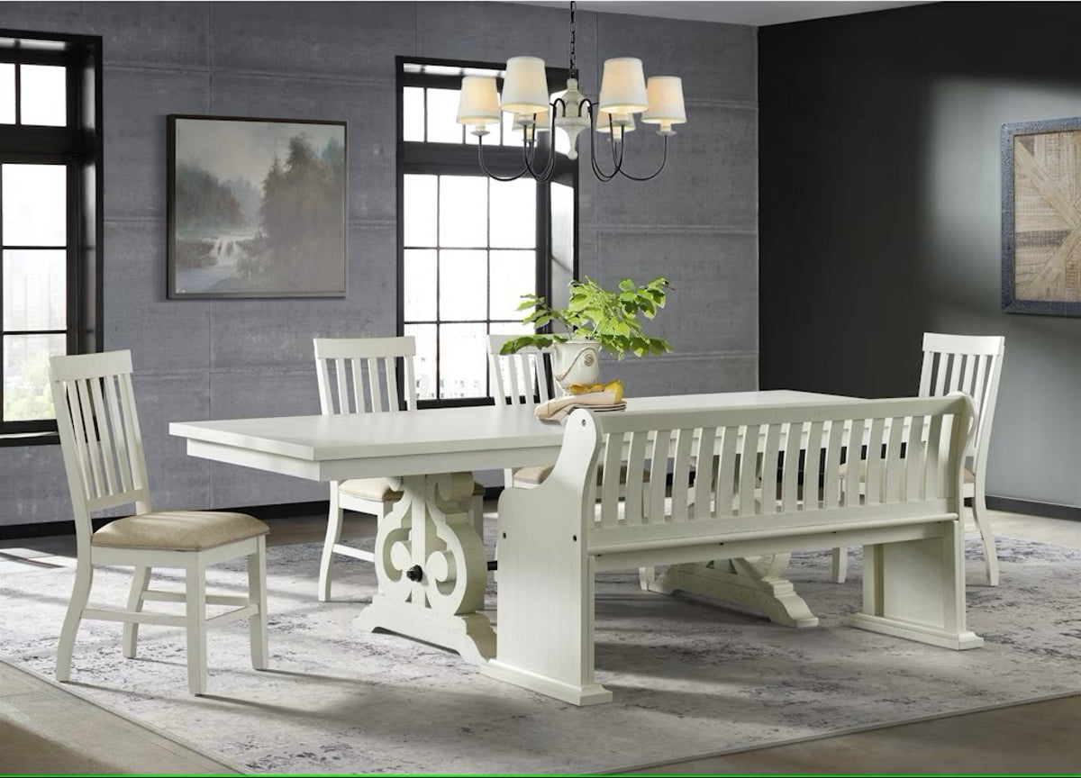 Stone Slat Back Dining Bench in White - Jack’s Furniture and More (Laredo, TX)