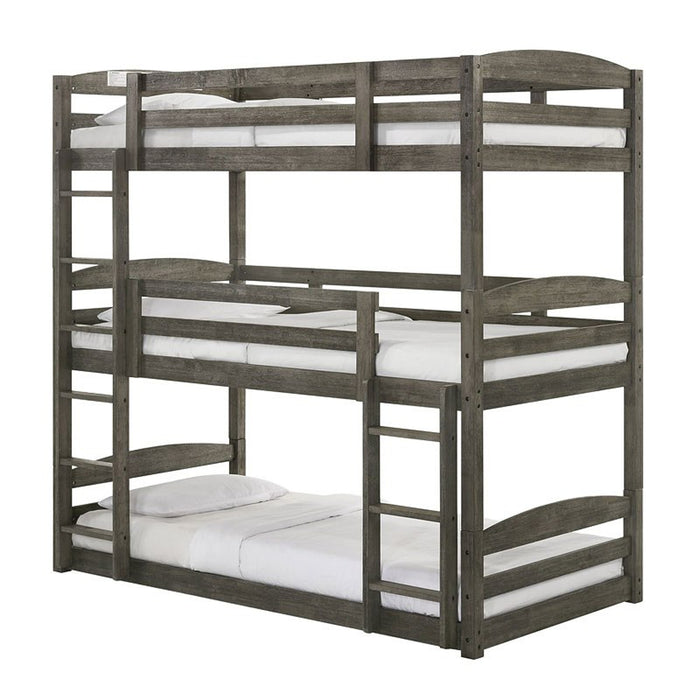 Trey Twin Over Twin Over Twin Bunk Bed in Wire Brushed Grey - Jack’s Furniture and More (Laredo, TX)