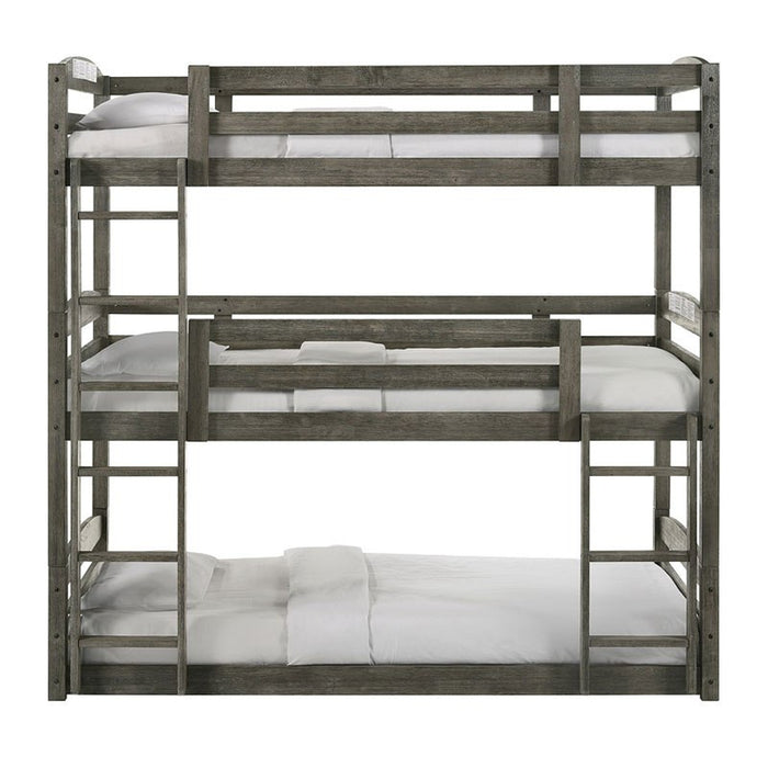 Elements International Trey Twin Over Twin Over Twin Bunk Bed in Wire Brushed Grey image