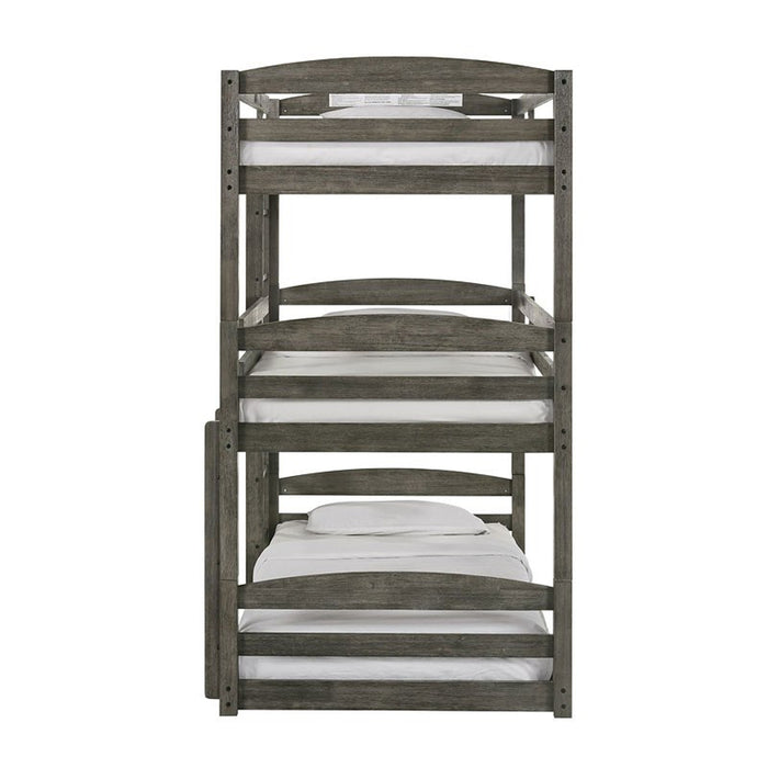 Trey Twin Over Twin Over Twin Bunk Bed in Wire Brushed Grey - Jack’s Furniture and More (Laredo, TX)