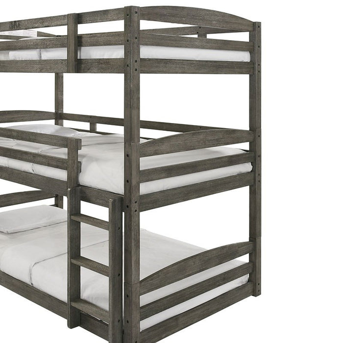 Trey Twin Over Twin Over Twin Bunk Bed in Wire Brushed Grey - Jack’s Furniture and More (Laredo, TX)