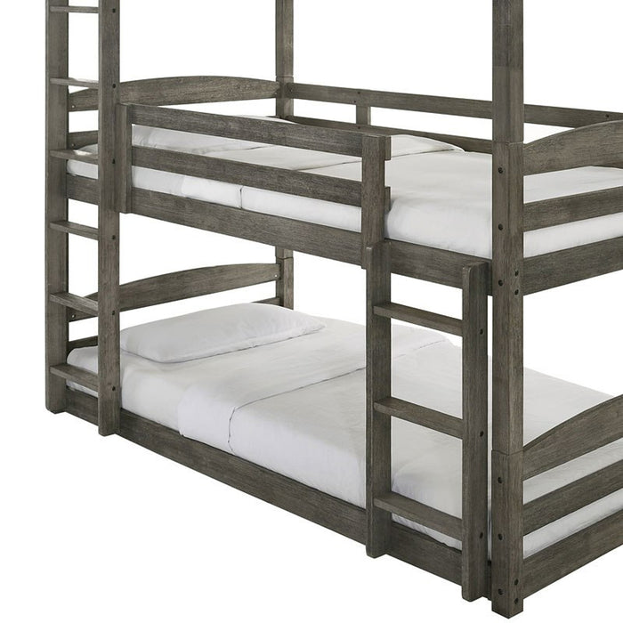 Trey Twin Over Twin Over Twin Bunk Bed in Wire Brushed Grey - Jack’s Furniture and More (Laredo, TX)